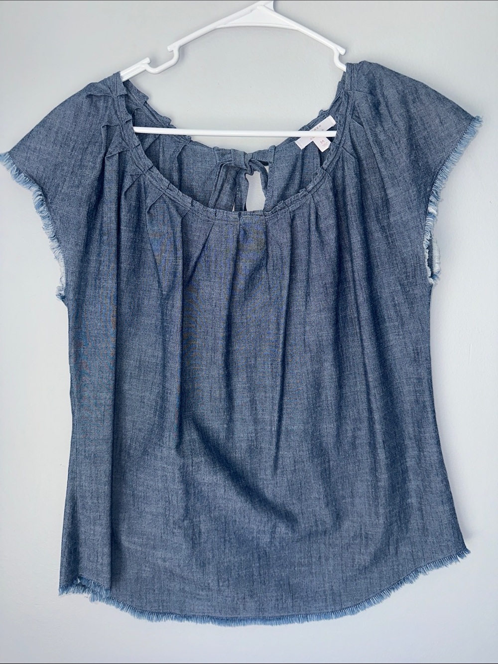 LC Lauren Conrad Indigo Chambray Tie-Back Scoop Neck Top